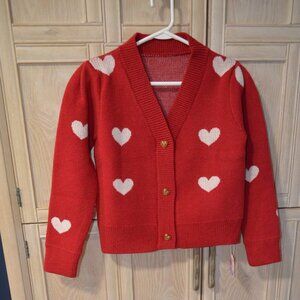 Heart Cropped Knit Cardigan by Chicwish, Red and White, Small – NWT
